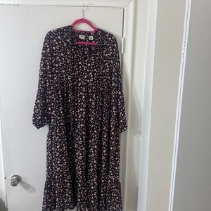floral Levi’s tiered maxi dress with ties at the neck